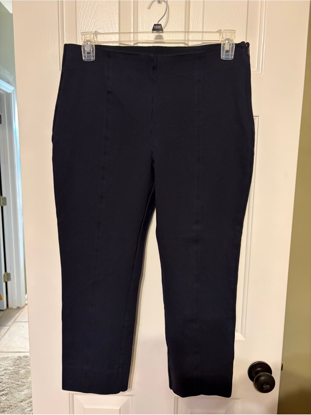 Quince XL Ultra-Stretch Ponte Navy Blue Cropped Straight Leg Ankle Pants